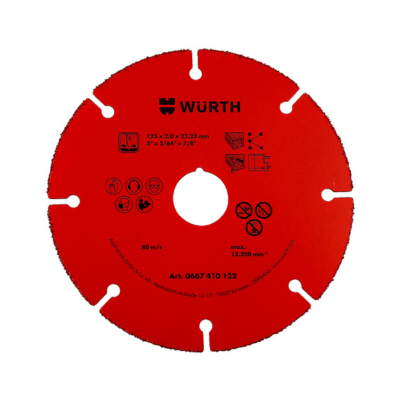 Круг відрізний твердосплавний Wurth TC 2,0-DR22,2 D125 мм
