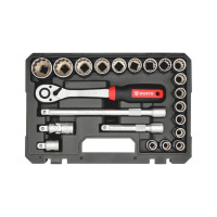 Набір головок торцевих з тріскачкою, 1/2IN, 12-гр., 22 шт., RED STRIPE