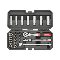 Набір головок торцевих з тріскачкою, 1/4IN, 12-гр., 24 шт., RED STRIPE