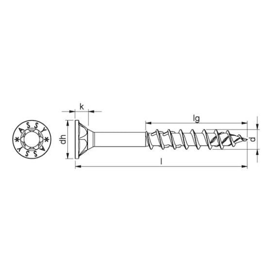 Шуруп ASSY з потайною головою та насічками (A2K)