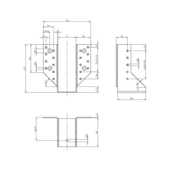 Кронштейн для крепления балок, комбинир., 2,0 мм