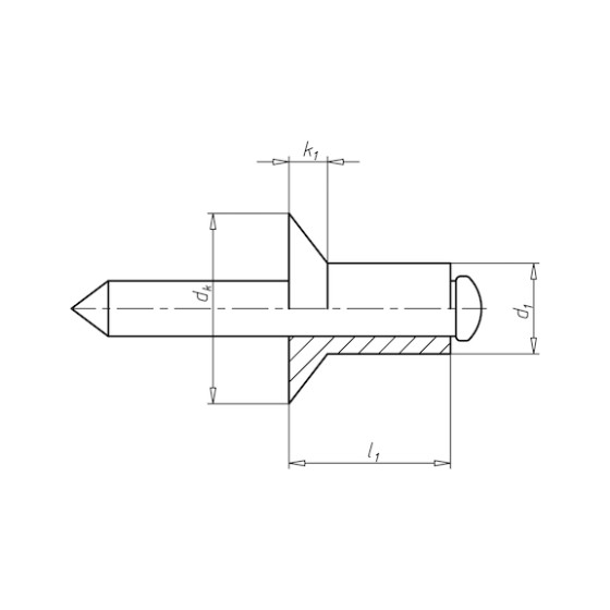 Витяжна заклепка відкритої форми з відривним стрижнем і потайною головкою