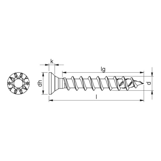 Саморіз з латунним покриттям, повна різьба, мала потайна головка