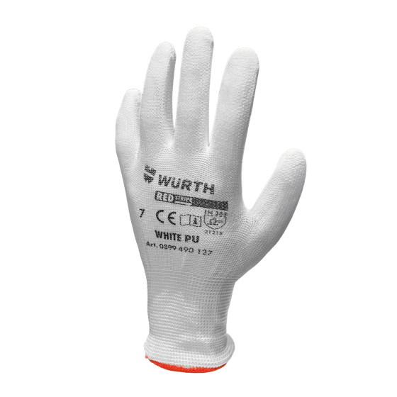 Перчатки защитные с полиуретановым покрытием BASIC, белые, пара, размер 8