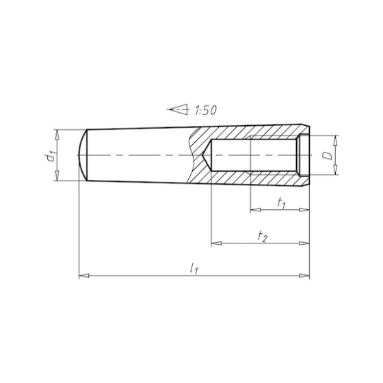Конический штифт с внутренней резьбой, незакаленный 8X50