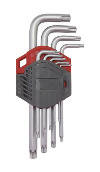 Набір ключів Г-подібних TORX з отвором, TX10-50, 9 шт., RED STRIPE