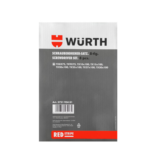 Набір викруток TORX, 8 шт., RED STRIPE