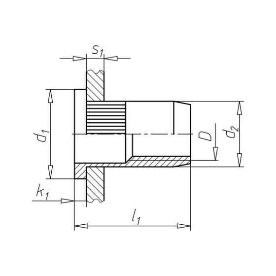 Фото - 2 - Заклепка резьбовая с цилиндрической рифленой головкой Wurth A2K 10,9X20 M8
