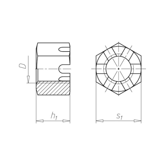 Гайка шестигранна корончата DIN935 - 8 (A2K) - SW13, M8