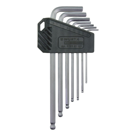 Набір ключів Г-подібних HEX з кулькою, 1,5-6 mm, 7 шт., RED STRIPE