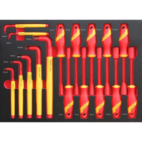 Набір викруток з торцевими головками та ключів Г-подібних, VDE, в ложементі, 17 шт.